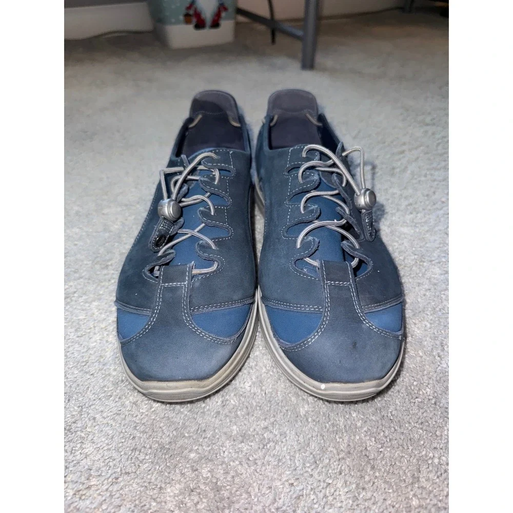 Pandere Barone Navy‎ Blue Leather Neoprene Wide Width Adjustable Sneakers 6E